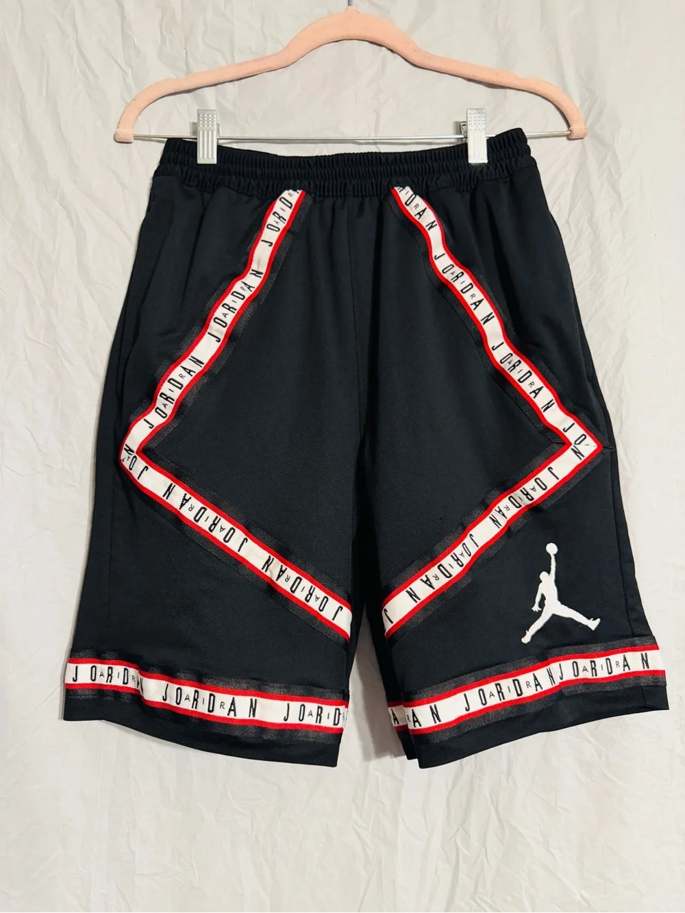 Jordan Dri-FIT Men’s Small Black Basketball Shorts Jumpman Logo Red White Tape